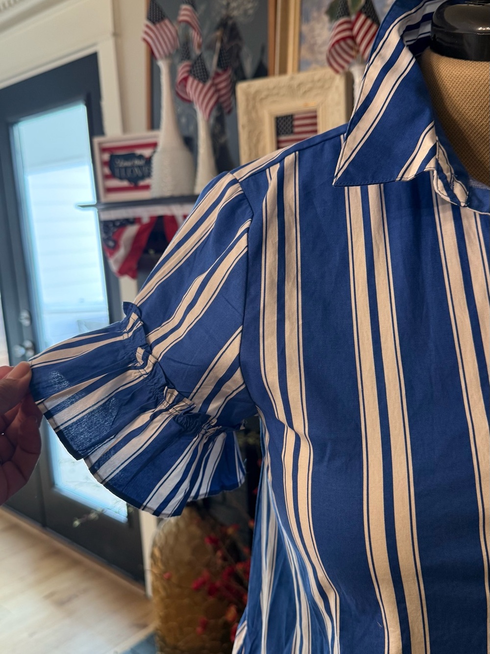 J. Crew Royal Blue and White Striped Button-Down Shirt Dress